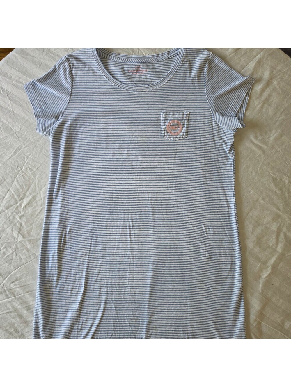 Vineyard Vines Women's Blue Striped Pima Cotton Pocket T-Shirt Dress